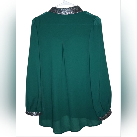 APT. 9 Elegant Green Blouse with Black Collar - Picture 2 of 7